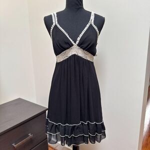 Vintage Decoded Babydoll Mini Dress \ Y2K 90s Black Ruffled Mini Dress \ Sz SM